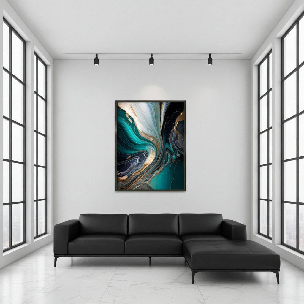 Luxury Abalone Turquoise and Gold Abstract Art - Modern Fluid Print