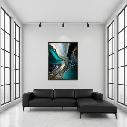 Luxury Abalone Turquoise and Gold Abstract Art - Modern Fluid Print