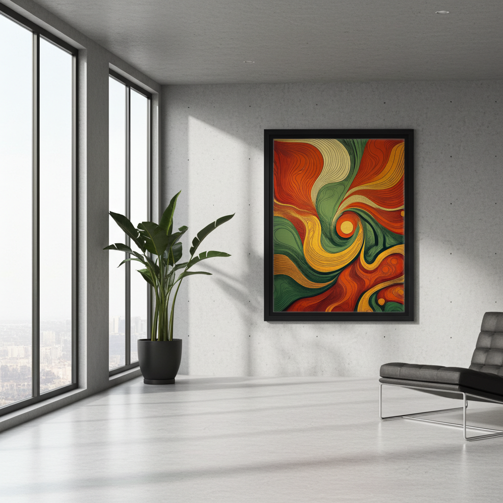 70s Retro Groovy Abstract Wall Art - Vibrant Orange and Green Art