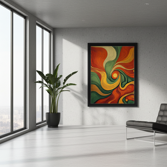 70s Retro Groovy Abstract Wall Art - Vibrant Orange and Green Canvas