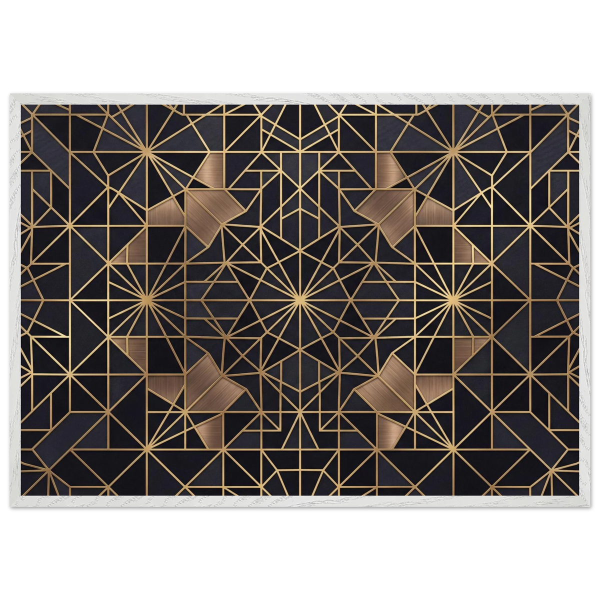 The Obsidian Art Deco geometric wooden framed poster in white frame