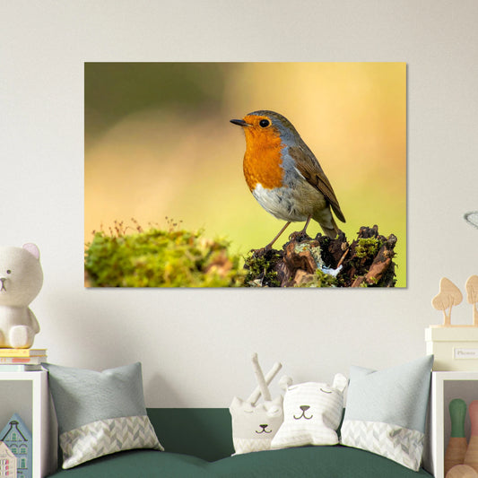 A vivid and realistic Red Robin bird perched elegantly on a branch, set against a soft blurred nature background .