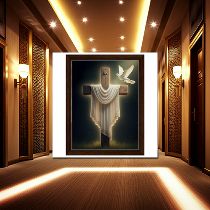 Sacred Easter Cross with White Dove Wall Art