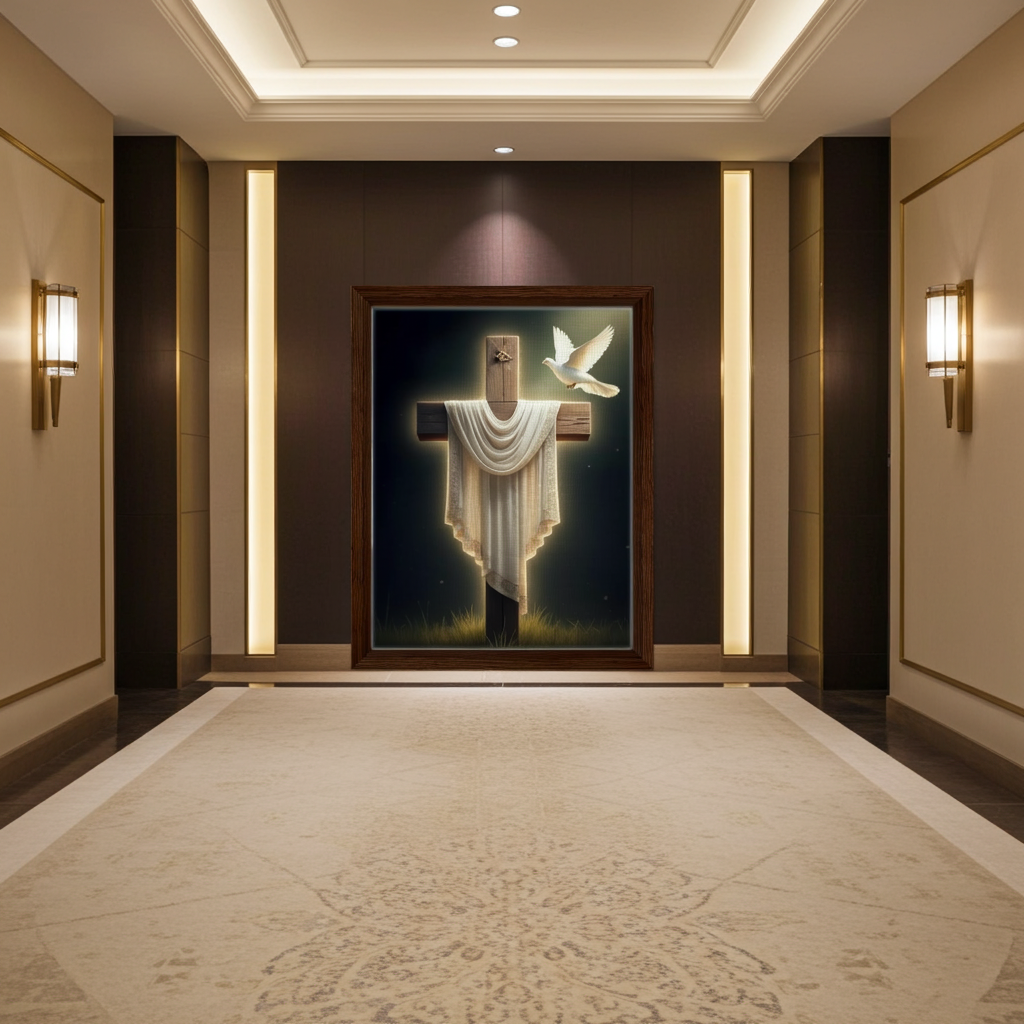 Sacred Easter Cross with White Dove Wall Art