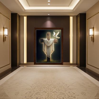 Sacred Easter Cross with White Dove Wall Art