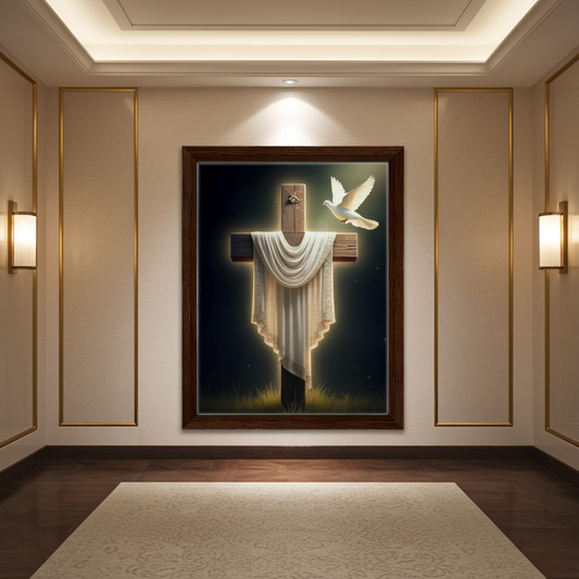 Sacred Easter Cross with White Dove Wall Art