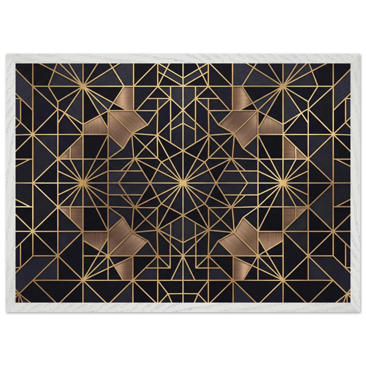 The Obsidian Art Deco geometric wooden framed poster in white frame