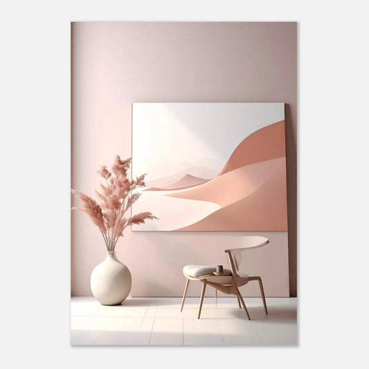 A minimalist and modern canvas art piece titled Serenity, featuring clean lines and a peaceful, neutral aesthetic