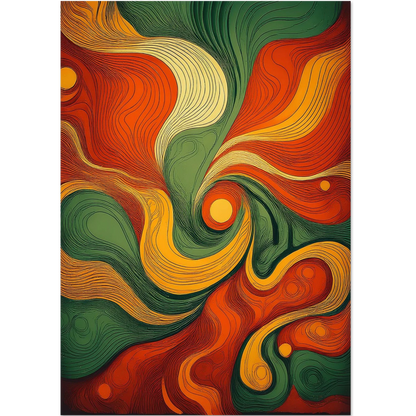 Vibrant 70s retro groovy wall art with colorful abstract swirls.