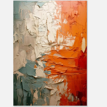 Close -up of an abstract 3D textured art print with artistic depth, thick brushstrokes, and neutral tones.