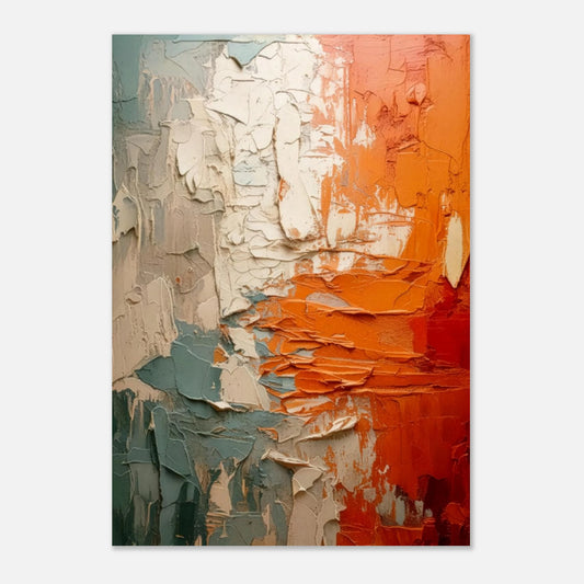 Close -up of an abstract 3D textured art print with artistic depth, thick brushstrokes, and neutral tones.