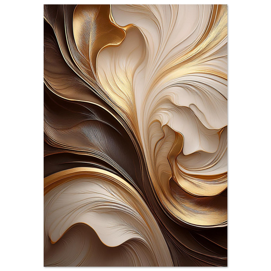 Flowing liquid gold and cream marble textures in a soft, ethereal abstract pattern.