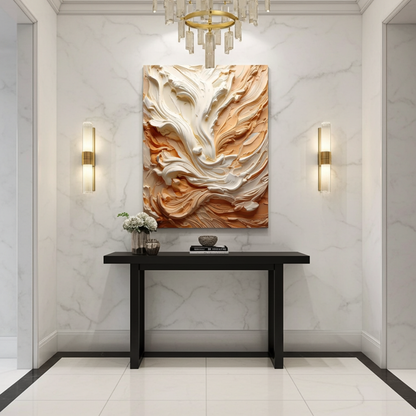 Abstract 3D plaster relief thick impasto strokes , organic wavy lines minimalist composition
