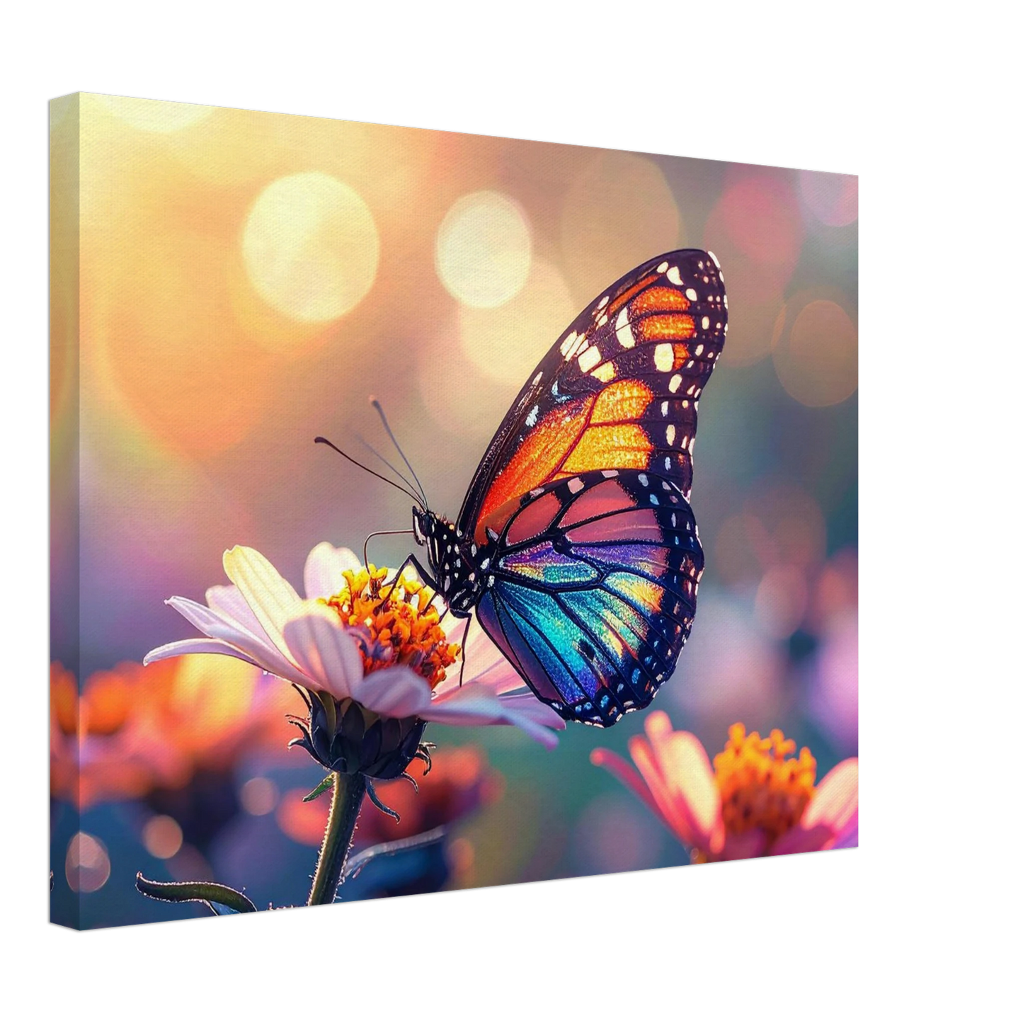 Wall Art- Realistic  Butterfly Canvas  Print - Iridescent Wings on Flower Macro Art