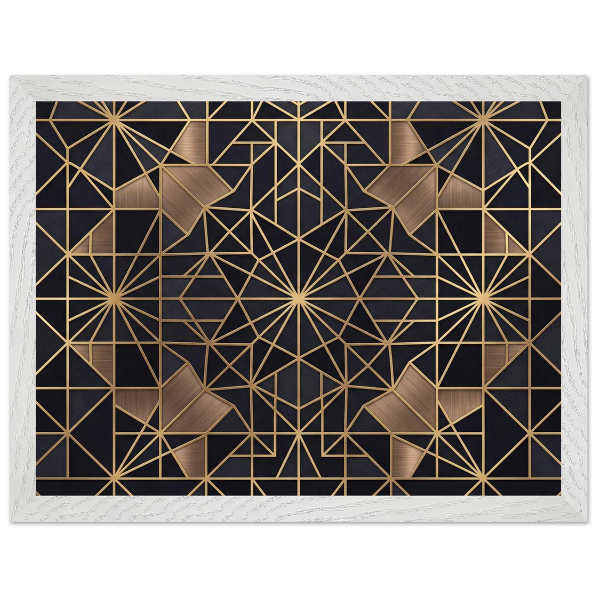 The Obsidian Art Deco geometric wooden framed poster in white frame