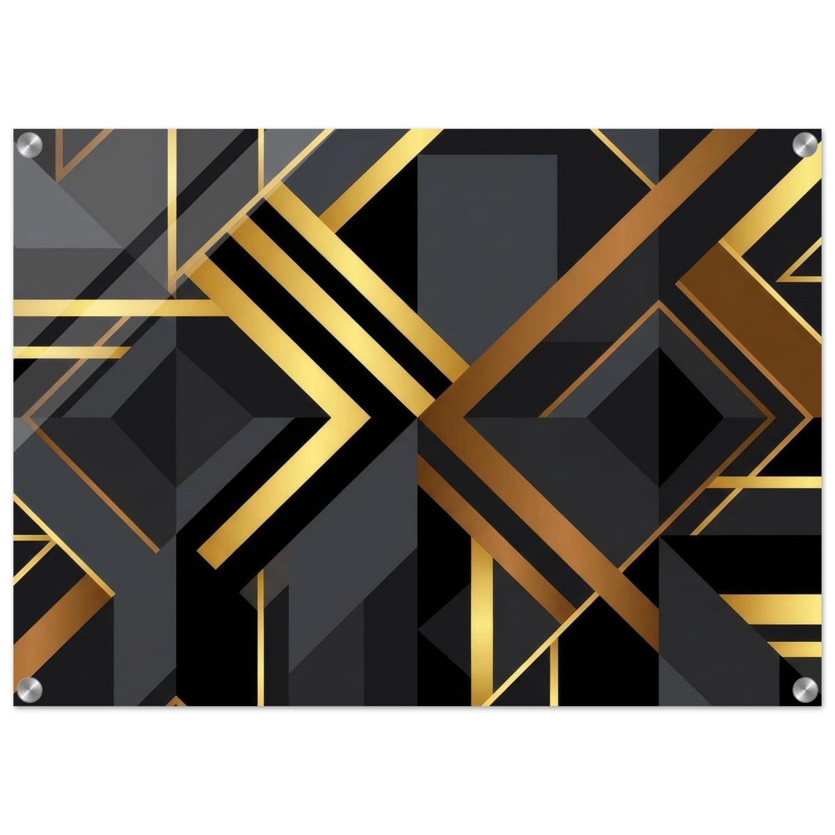 Art Deco Diagonal Geometric Acrylic Print Wall Art with Silver Corner Standoff Mounts