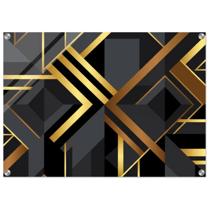 Art Deco Diagonal Geometric Acrylic Print Wall Art with Silver Corner Standoff Mounts