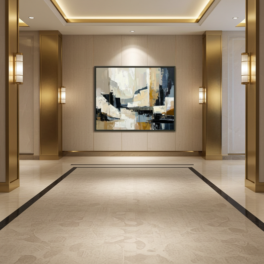 Wall art - Contemporary abstract painting with earthy neutral tones, beige, cream, taupe, and  charcoal accents