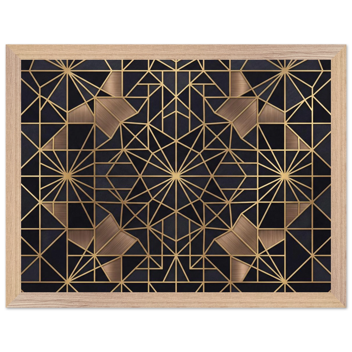 The Obsidian Art Deco geometric wooden framed poster in natural wood frame