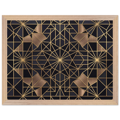 The Obsidian Art Deco geometric wooden framed poster in natural wood frame