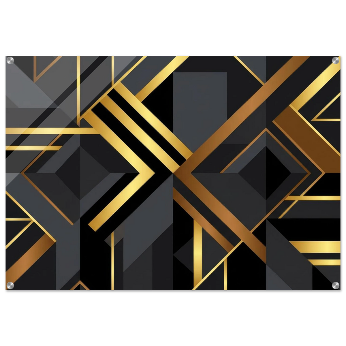 Art Deco Diagonal Geometric Acrylic Print Wall Art with Silver Corner Standoff Mounts