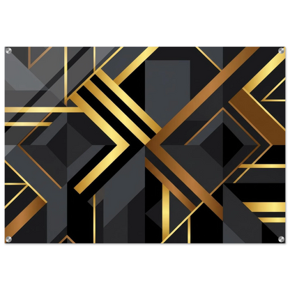 Art Deco Diagonal Geometric Acrylic Print Wall Art with Silver Corner Standoff Mounts