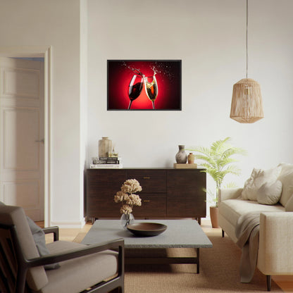 sophisticated canvas print depicting toasting red wine and champagne glasses, perfect for elegant home decor.
