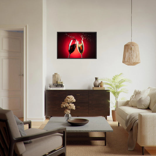 sophisticated canvas print depicting toasting red wine and champagne glasses, perfect for elegant home decor.
