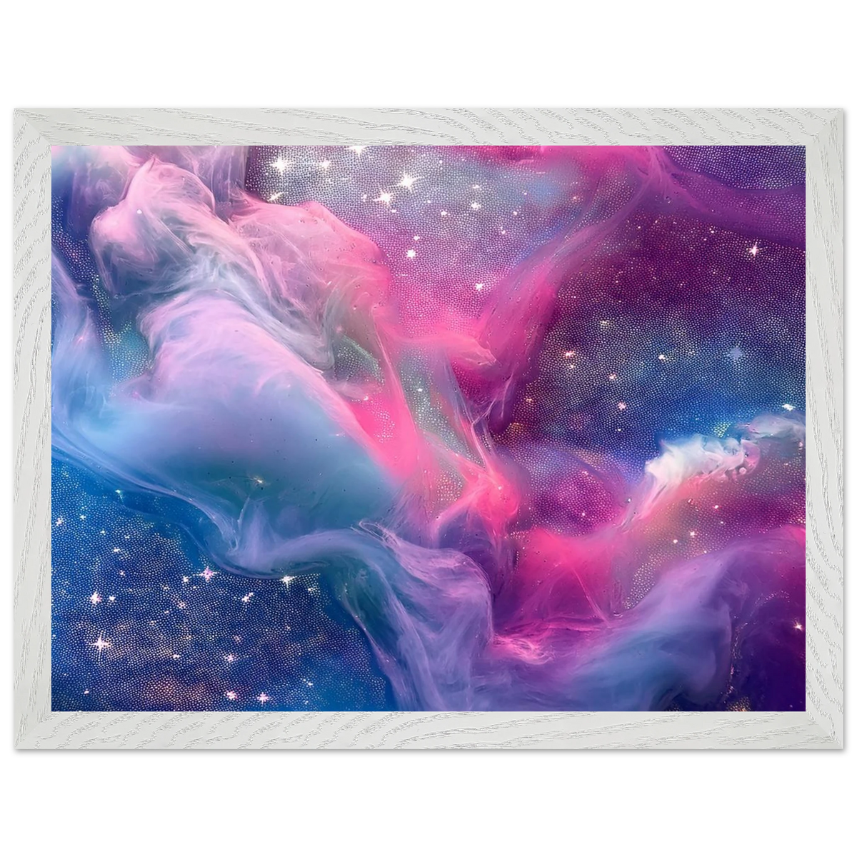 Cosmic Nebula wooden framed poster with white frame and full bleed colorful galaxy artwork
