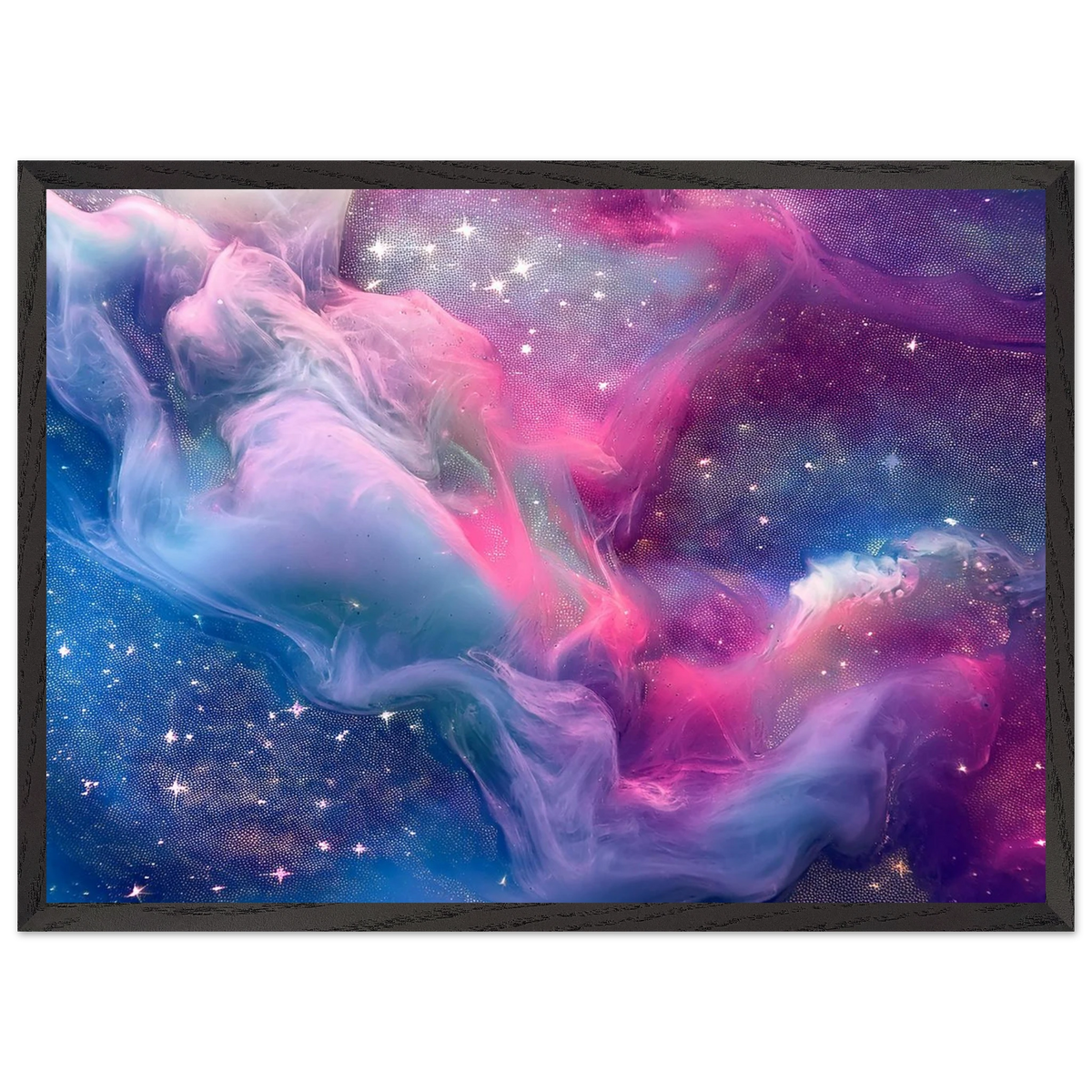 Cosmic Nebula wooden framed poster with black wood frame and colorful abstract galaxy artwork