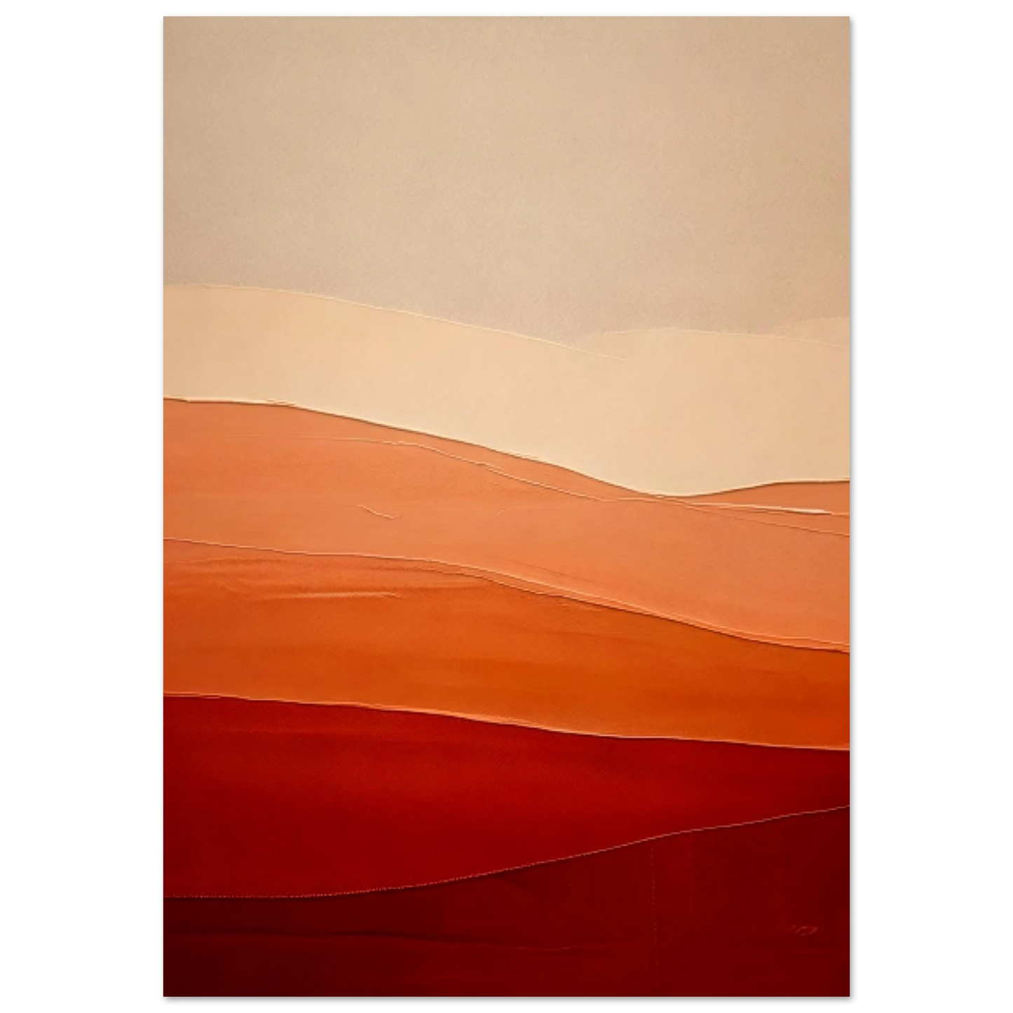 Abstract art with horizontal stripes of beige, orange, and red on a white background