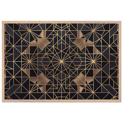 The Obsidian Art Deco geometric wooden framed poster in natural wood frame