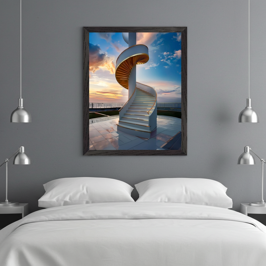 Ethereal Spiral Staircase at Sunset Canvas Wall Art