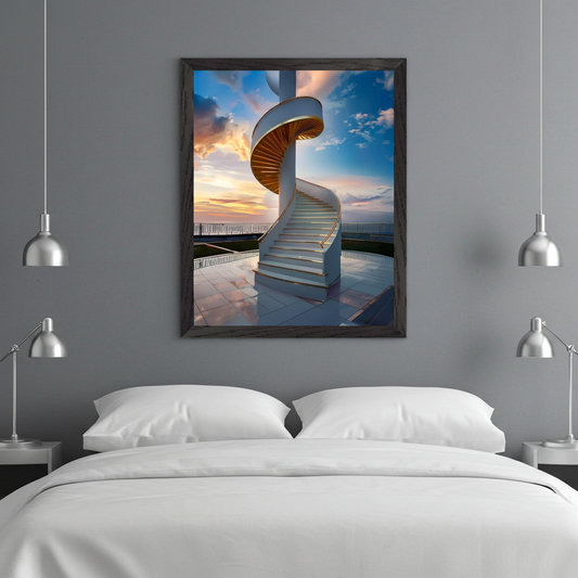 Ethereal Spiral Staircase at Sunset Canvas Wall Art
