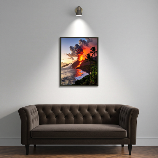 Ethereal Eruption Abstract Volcano Seascape - Vibrant Lava Wall Art