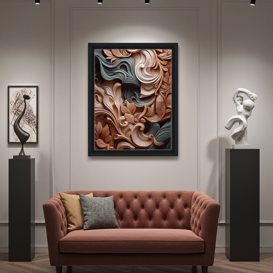 Golden Filigree Leaf Warm Autumnal Abstract Art - Ornate Textured Wall Decor