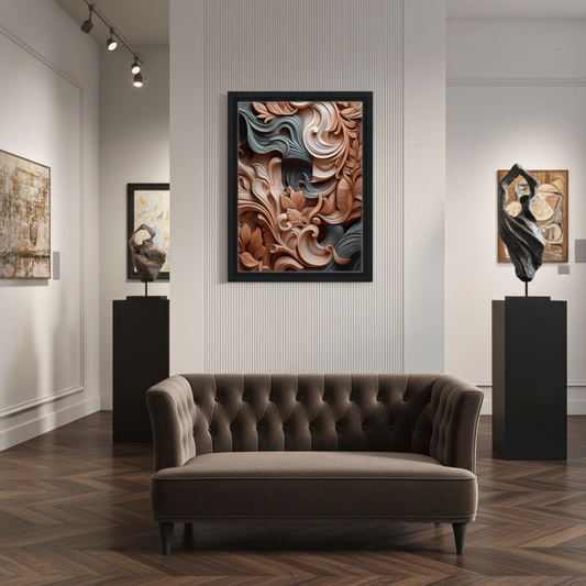 Golden Filigree Leaf Warm Autumnal Abstract Art - Ornate Textured Wall Decor