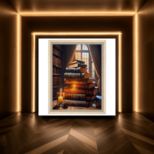 Moody Dark Academia Art - Vintage Style Library & Candlelight Canvas