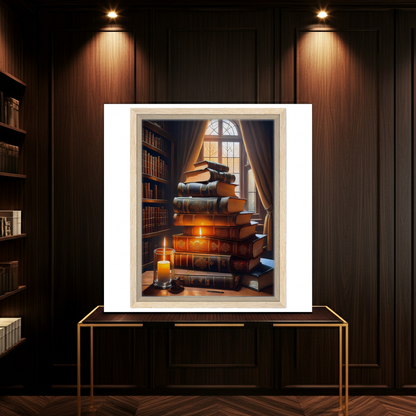 Moody Dark Academia Art - Vintage Style Library & Candlelight Canvas