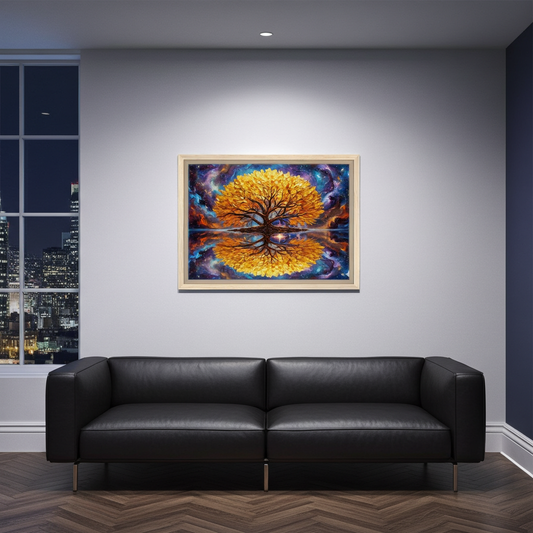 Celestial Reflection: Golden Tree of Life Luxury Canvas Art