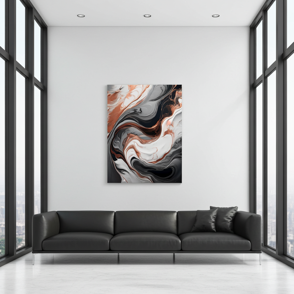 Luxury Rose Gold and Charcoal Fluid Abstract Wall Art