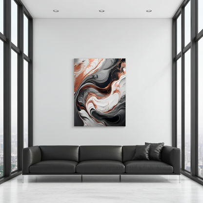 Luxury Rose Gold and Charcoal Fluid Abstract Wall Art