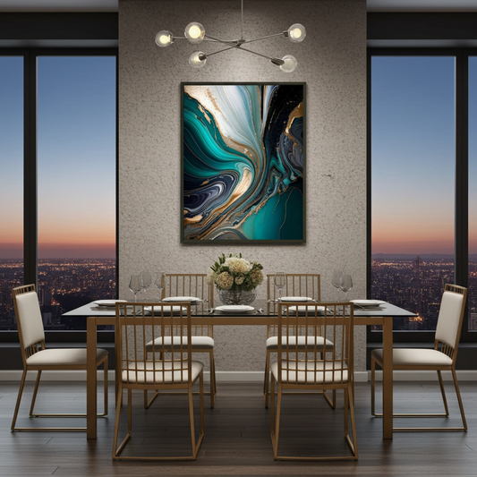 Luxury Abalone Turquoise and Gold Abstract Art - Modern Fluid Canvas
