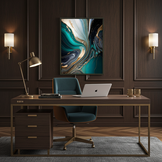 Luxury Abalone Turquoise and Gold Abstract Art - Modern Fluid Canvas