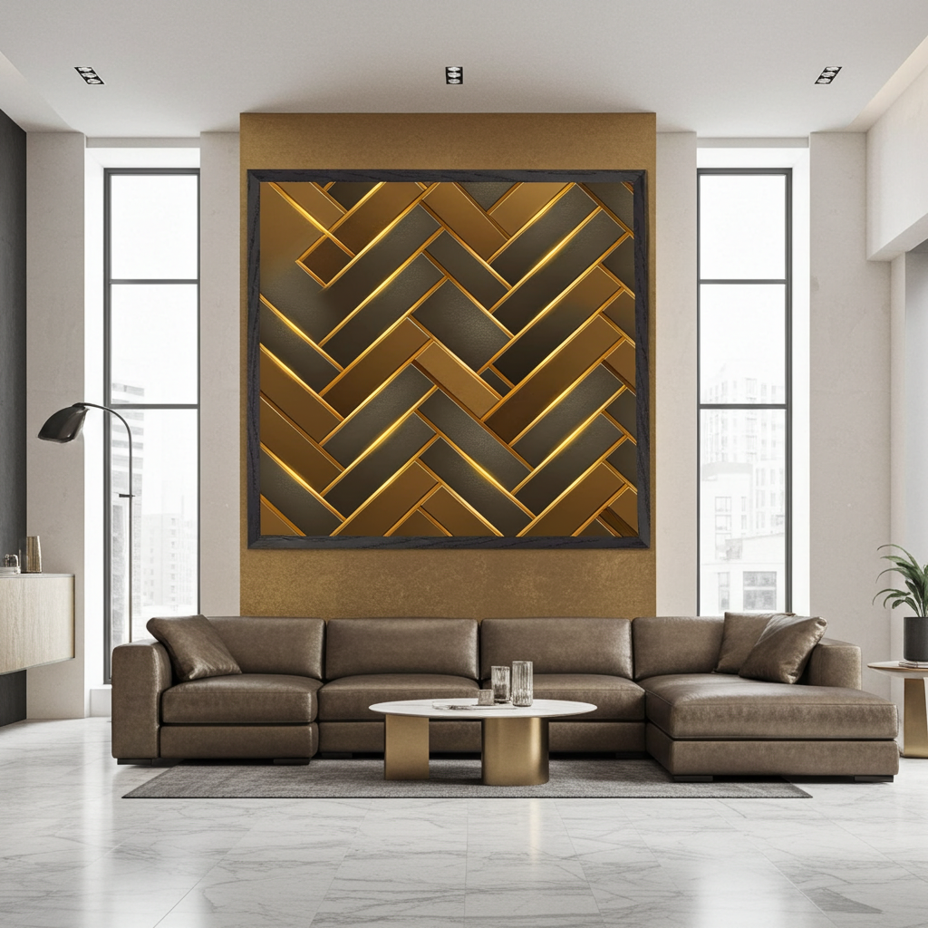 The Golden Herringbone Geometric Art